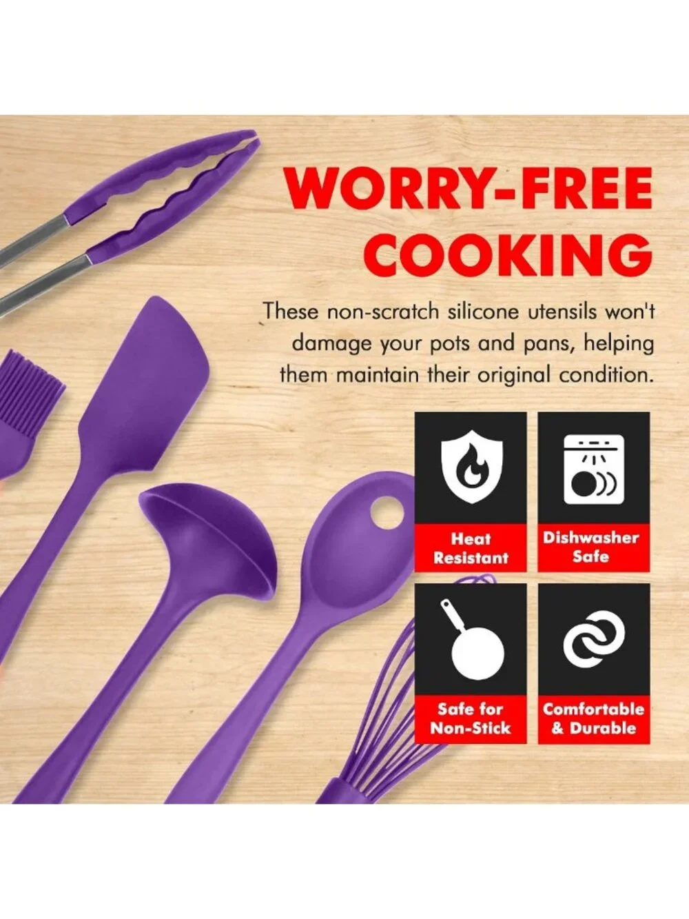 9-Piece Premium Silicone Kitchen Utensil Set - Heat Resistant, Non-Stick, Purple